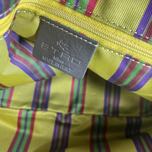 Etro Tote Crossbody Bag Green Brown Paisley Leather Made In Italy - Picture 4 of 8